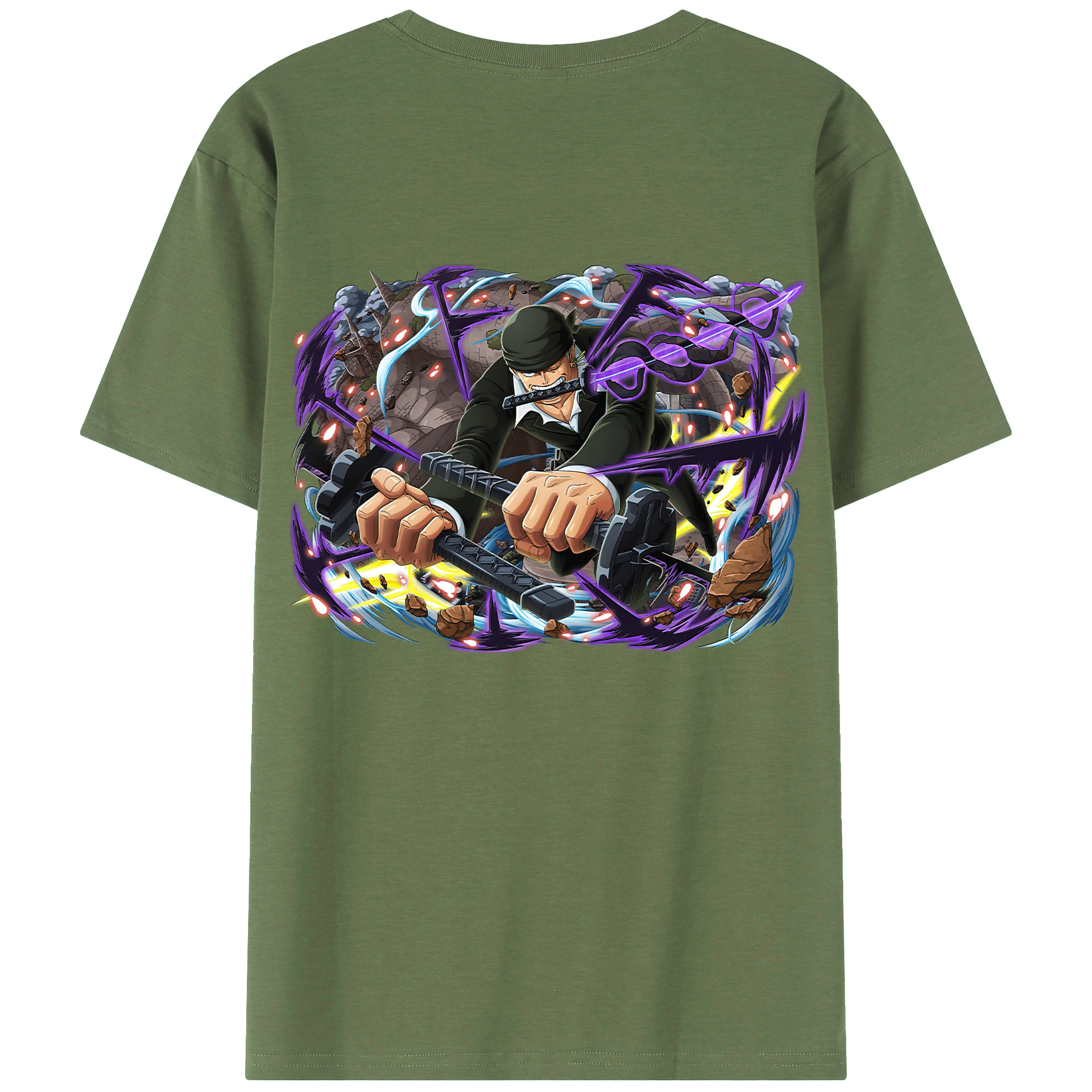 ワンピース ロロノア・ゾロ ONE PIECE Roronoa Zoro 綿100％ メンズ半袖Tシャツ（バックプリント） 通気性